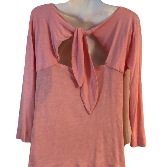 J Crew top Size M 100% cotton tied open back peachy pink side slits lightweight - Picture 2 of 7